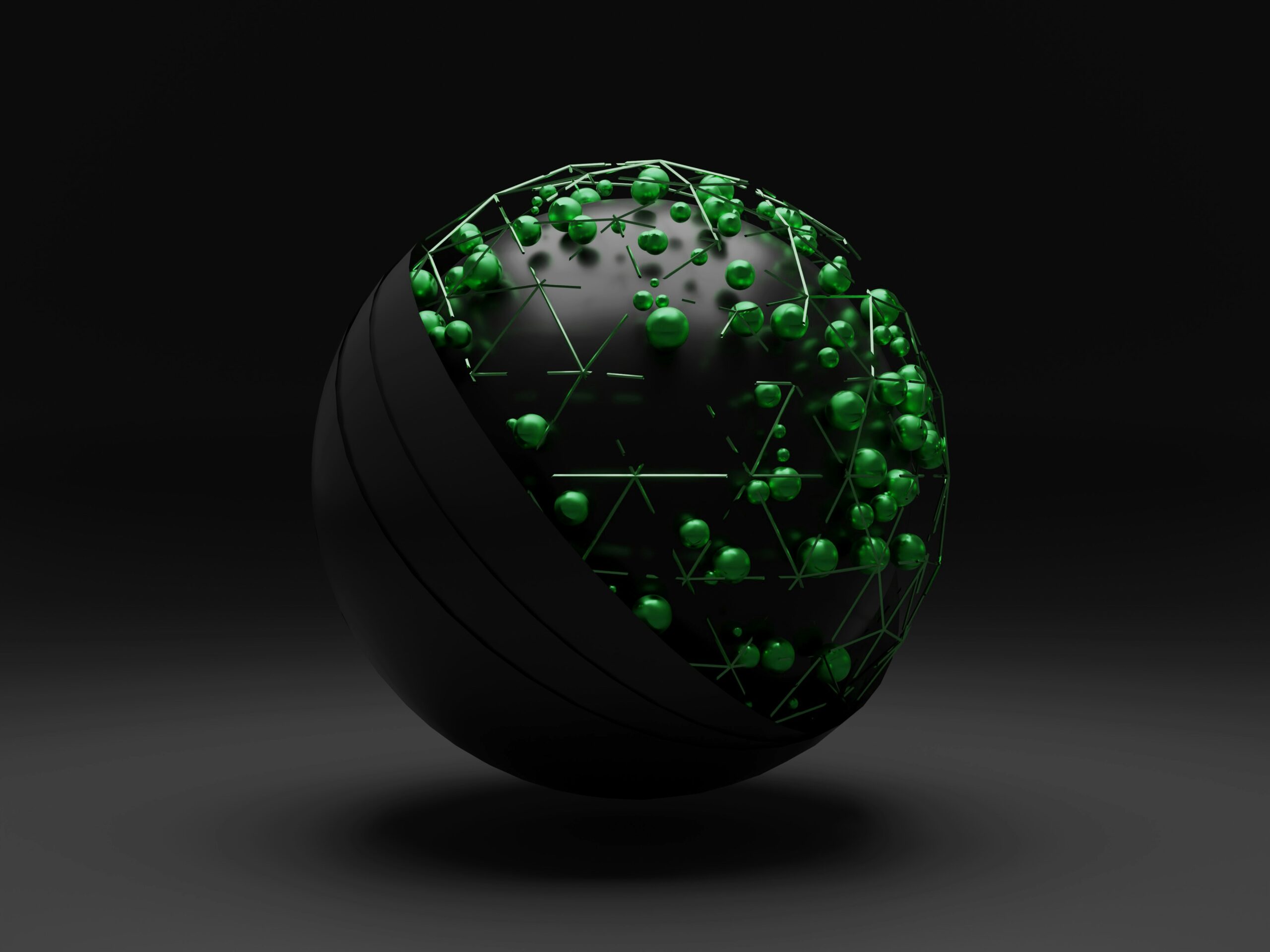 Black Sphere with green dots, connected with each other
